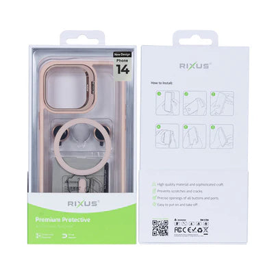 RIXUS MagSafe‑Clear‑Hülle in Roségold mit Kameraschutz – für iPhone 14