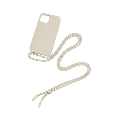 RIXUS Crossbody Case für iPhone 15 – Beige mit Kordel