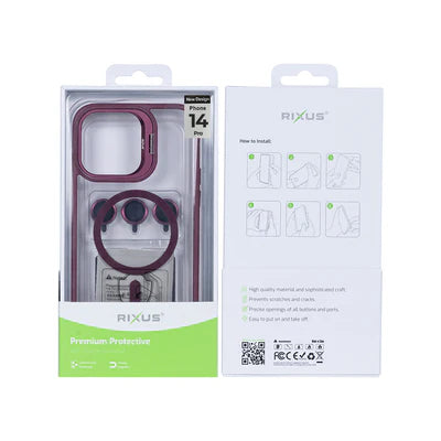 RIXUS Elegante MagSafe‑Clear‑Hülle in Rosé‑Fuchsia mit Kameraschutz für iPhone 14 Pro