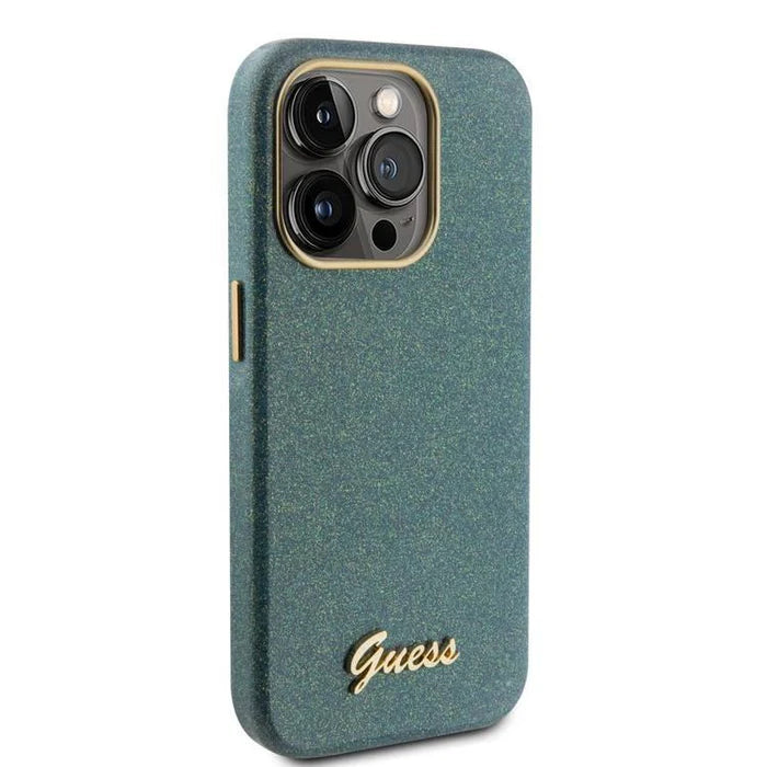 Guess Glitter Script Hülle für iPhone 15 Pro Max – Kaki