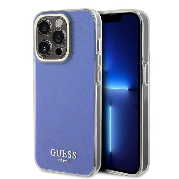 Guess Schutzhülle für iPhone 15 Pro Max – Blau mit Schimmer-Effekt