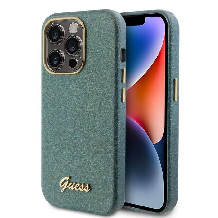 Guess Glitter Script Hülle für iPhone 15 Pro Max – Kaki