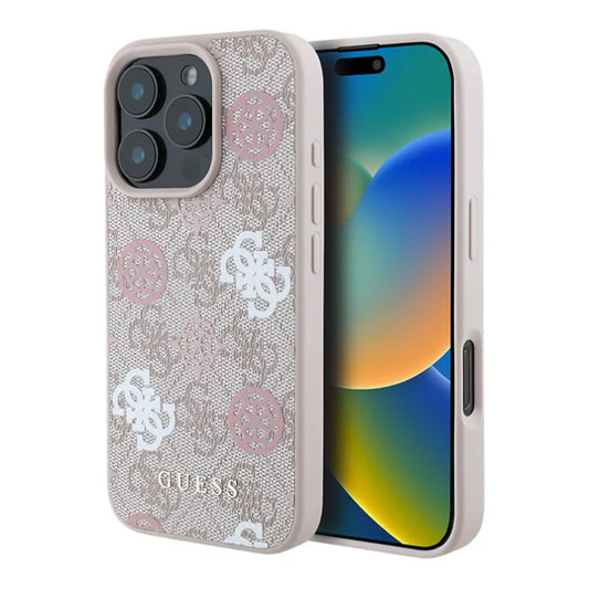 GUESS 4G Multi-Logo Hülle – für iPhone 16 (Beige-Rosé)