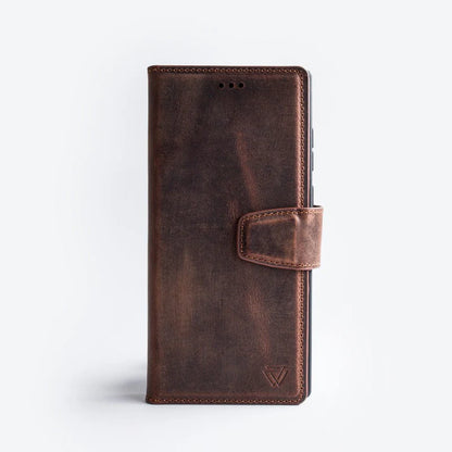 Wachikopa Echtleder Wallet Case für Samsung Galaxy S25+ – Handgefertigt, Braun