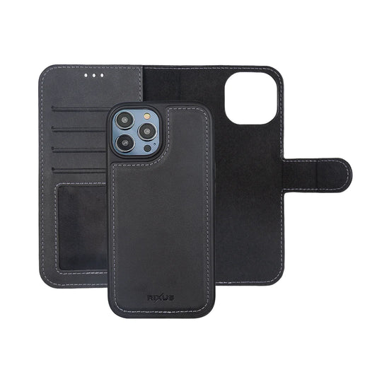 Rixus Premium Leder-Wallet Hülle für iPhone 12 / 12 Pro – Abnehmbar & mit Magnetverschluss
