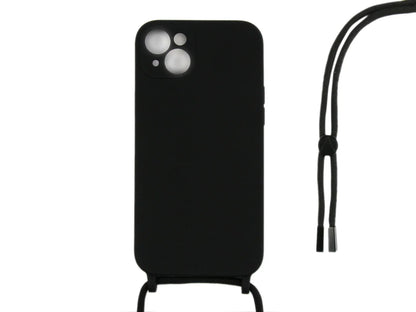 RIXUS iPhone 13 Hülle mit Kordel – Silikonhülle zum Umhängen – Schwarz