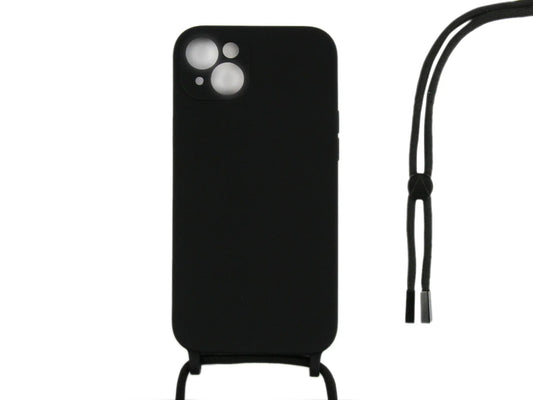 RIXUS iPhone 13 Hülle mit Kordel – Silikonhülle zum Umhängen – Schwarz