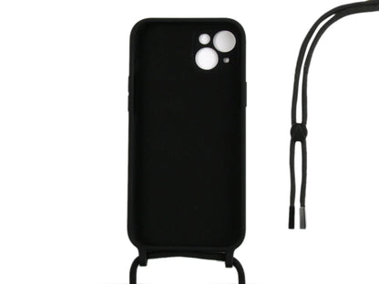 RIXUS iPhone 13 Hülle mit Kordel – Silikonhülle zum Umhängen – Schwarz