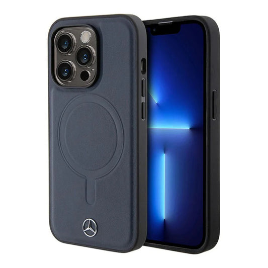 Mercedes-Benz MagSafe Hülle für iPhone 16 Pro – Dunkelblau mit Logo-Prägung