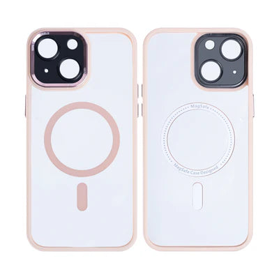 RIXUS Metal Lens Protection Case für iPhone 13 – Transparent/Roségold mit MagSafe