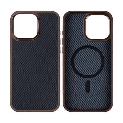 Rixus Schutzhülle für iPhone 12 Pro Max – Carbon-Look Braun mit MagSafe & Metall-Kamerarahmen