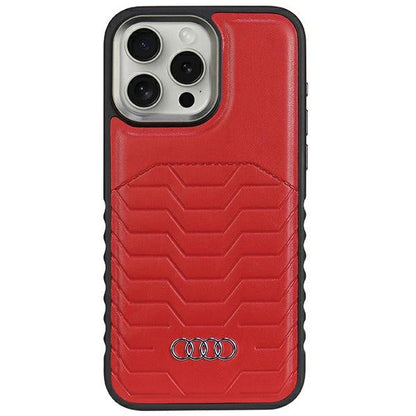Audi Echtleder Schutzhülle Rot für iPhone 15 Pro Max