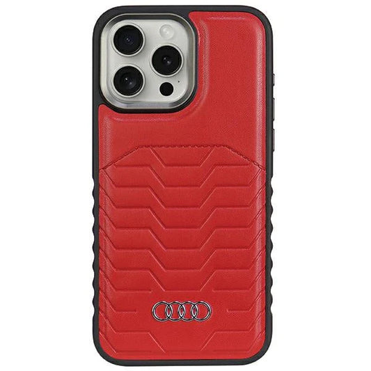 Audi Echtleder Schutzhülle Rot für iPhone 15 Pro Max