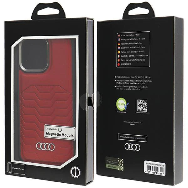 Audi Echtleder Schutzhülle Rot für iPhone 15 Pro Max