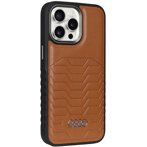 Audi Echtleder Schutzhülle Braun für iPhone 15 Pro Max