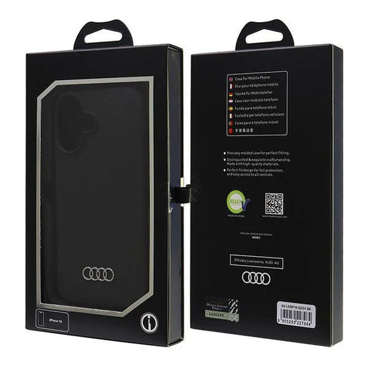 Audi Silikonhülle für iPhone 16 – Schwarz mit 3D-Logo