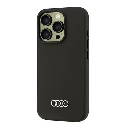 Audi Handyhülle für iPhone 16 Pro – Schwarzes Leder-Design mit Logo