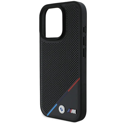 BMW M MagSafe Hülle für iPhone 16 Pro – Schwarz mit perforierter Rückseite & M-Farben