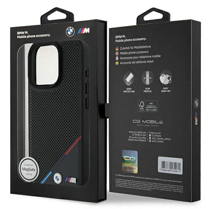 BMW M MagSafe Hülle für iPhone 16 Pro – Schwarz mit perforierter Rückseite & M-Farben
