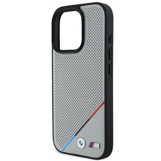 BMW M MagSafe Hülle für iPhone 16 Pro – Grau mit perforierter Oberfläche & M-Farben