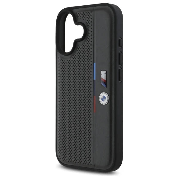 BMW M Motorsport Schutzhülle für iPhone 16 – Schwarz mit Logo & M-Streifen