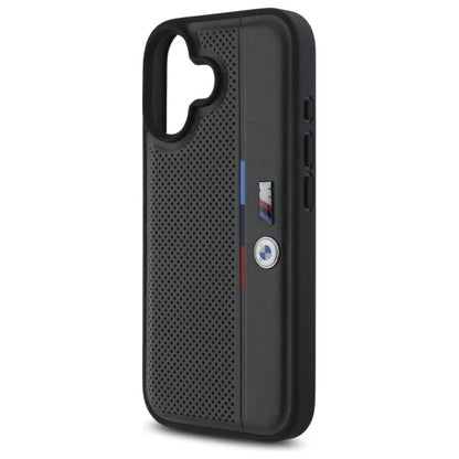 BMW M Motorsport Schutzhülle für iPhone 16 – Schwarz mit Logo & M-Streifen