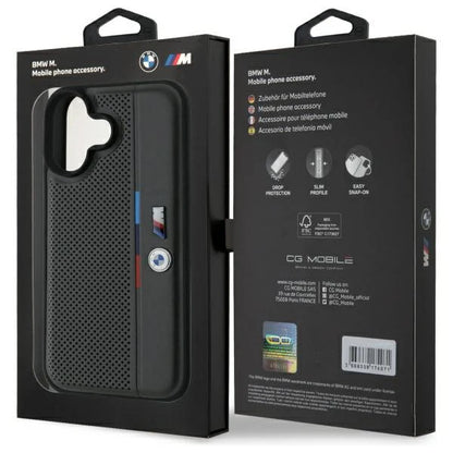 BMW M Motorsport Schutzhülle für iPhone 16 – Schwarz mit Logo & M-Streifen