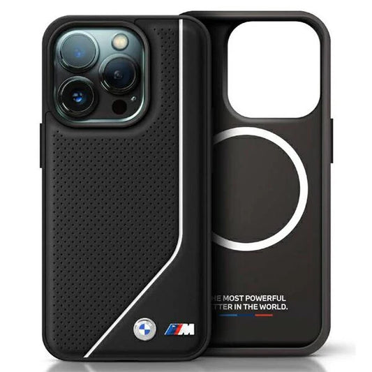 BMW M MagSafe Hülle für iPhone 16 Pro – Schwarz mit gelochter Oberfläche & M Logo