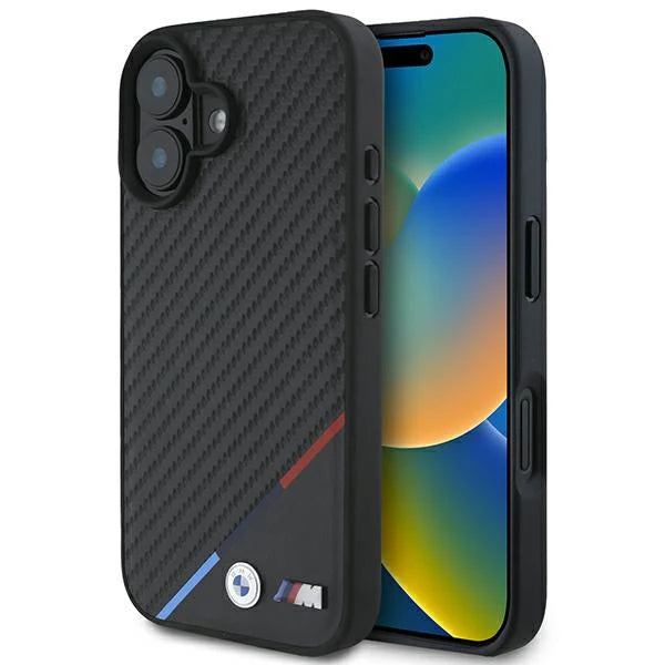 BMW M MagSafe Hülle für iPhone 16 – Carbon Look mit M-Streifen