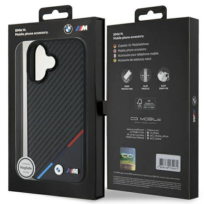 BMW M MagSafe Hülle für iPhone 16 – Carbon Look mit M-Streifen