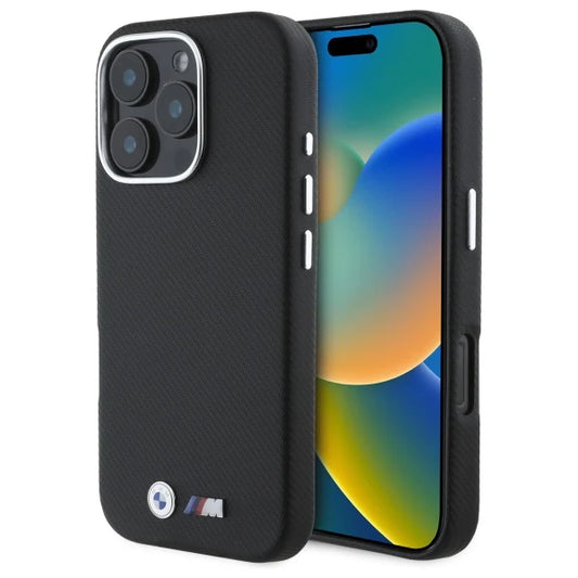 BMW M Handyhülle für iPhone 16 Pro Max – Schwarz mit feiner Struktur & M Logo