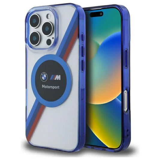BMW M Motorsport MagSafe Handyhülle – Transparent Blau für iPhone 16 Pro
