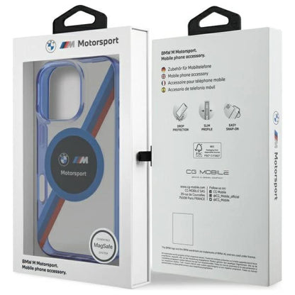 BMW M Motorsport MagSafe Handyhülle – Transparent Blau für iPhone 16 Pro