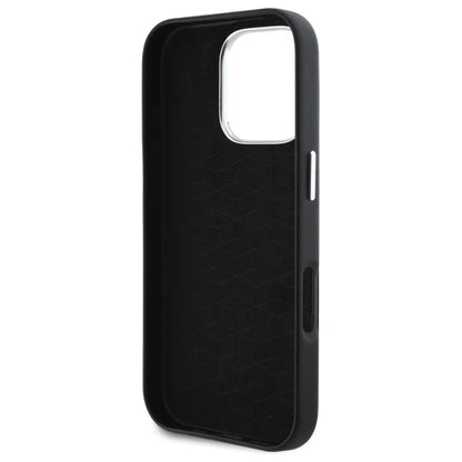 BMW M Hardcase für iPhone 16 Pro – Schwarz mit Metall-Logo und silbernem Kamerarahmen