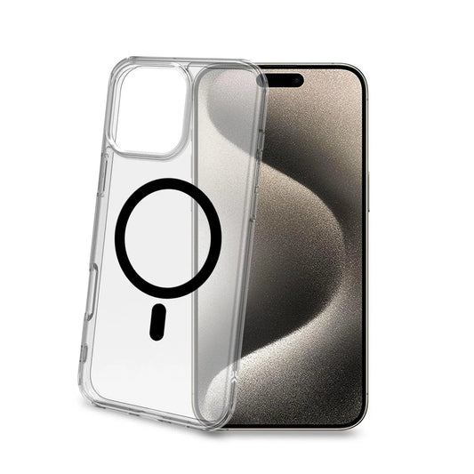 Celly MagSafe Clear Case mit schwarzem Ring für iPhone 16 Pro Max – Transparent
