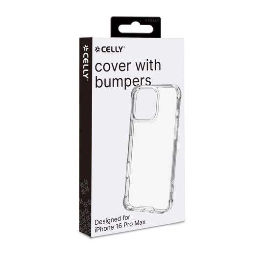 Celly Bumper Cover für iPhone 16 Pro Max – Transparent mit stoßfestem Kantenschutz