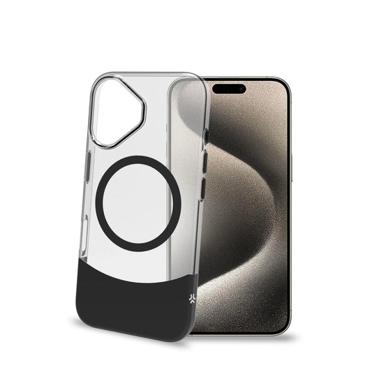 Celly MagDual Hülle mit MagSafe für iPhone 16 – Transparent/Schwarz