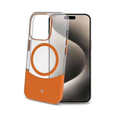 Celly MagDual Case – Orange Transparent mit MagSafe für iPhone 16 Pro Max