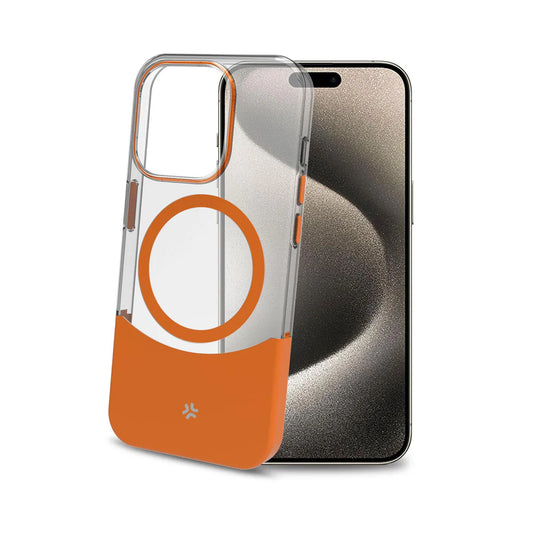 Celly MagDual Case – Orange Transparent mit MagSafe für iPhone 16 Pro Max