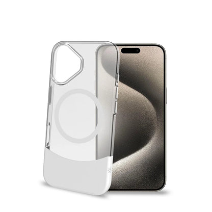 Celly MagSafe Dual Material Hülle für iPhone 16 – Transparent & Weiß