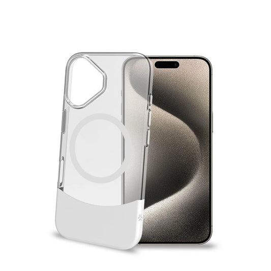 Celly MagSafe Dual Material Hülle für iPhone 16 – Transparent & Weiß