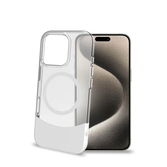 Celly MagDual Case – Weiß Transparent mit MagSafe für iPhone 16 Pro Max