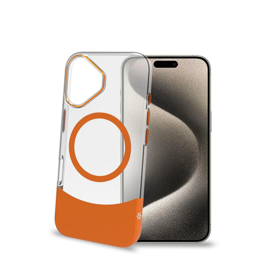 Celly MagDual Hülle mit MagSafe für iPhone 16 – Transparent/Orange