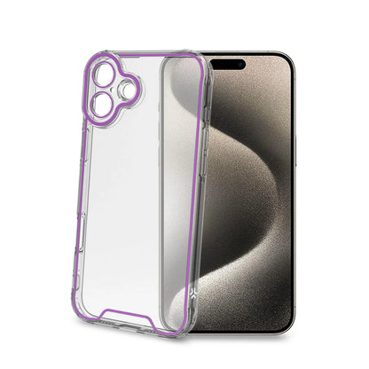 Celly Transparent Cover für iPhone 16 Plus – mit fluoreszierenden Kanten in Lila