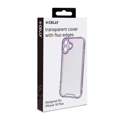 Celly Transparent Cover für iPhone 16 Plus – mit fluoreszierenden Kanten in Lila