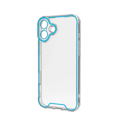Celly Transparent Cover für iPhone 16 Plus – mit fluoreszierenden Kanten in Blau