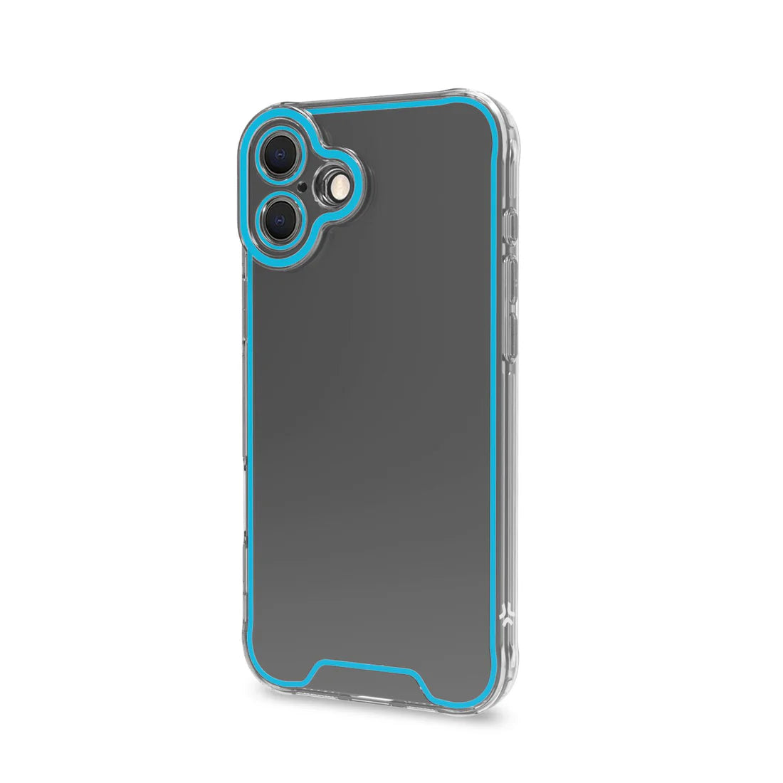 Celly Transparent Cover für iPhone 16 Plus – mit fluoreszierenden Kanten in Blau