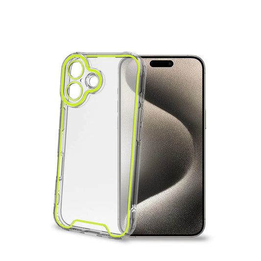 Celly Glow Schutzhülle für iPhone 16 – Transparent mit Neon-Details