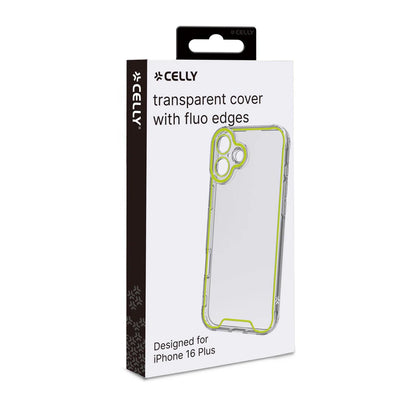 Celly Transparent Cover für iPhone 16 Plus – mit fluoreszierenden Kanten