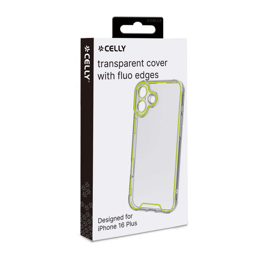 Celly Transparent Cover für iPhone 16 Plus – mit fluoreszierenden Kanten